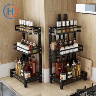 HEKKAW 3/4Layer Stainless steel kitchen rack black seasoning shelf multi-layer household condiments