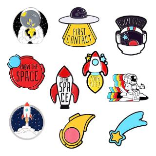 Space Rocket Spaceship Enamel Lapel Pins Aerospace Cartoon Brooches Badges Gifts for Friends