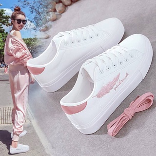 Size 35-43 Running Shoes Woman Summer Lace-up Trainers Round Toe Shoes White Sneakers Female Studen