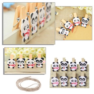 LIVI❥Panda Wooden Craft Clip Photo Card Paper Peg Pin Clothespin With Rope