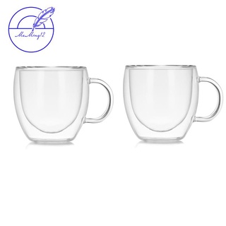 2Pcs High Borosilicate Transparent Water Cup 250Ml Creative Cup Coffee Cup with Handle Heat Resistant Double Layer Glass