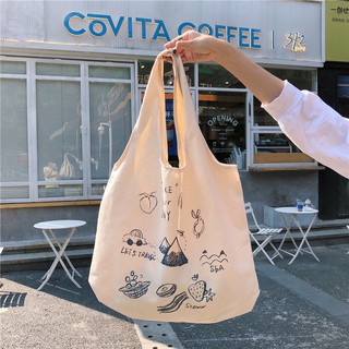 Women's Canvas Shoulder Bags Lady Casual Cartoon Printing Handbags Sling Shopping Tote Bag