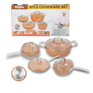 8PCS steel titanium ceramic non-stick copper oil cooker