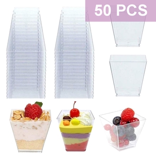 50pcs 60ml Disposable Plastic Cups Clear Transparent Trapezoidal Food Container for Jelly Yogurt Mousses Dessert Baking