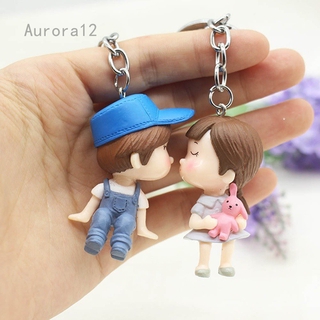 aurora 1Pair Cartoon Cute Pvc Doll Couple Keychain Car Key Chain Holder Alloy Key Ring Bag Trinket Pendant