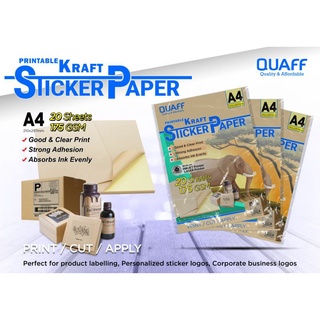 Quaff Printable Kraft Sticker Paper A4 175gsm (20 sheets)