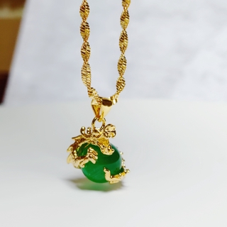 [EM] Jewelry 24k Gold Plated Lucky Jade Dragon Ball Necklace