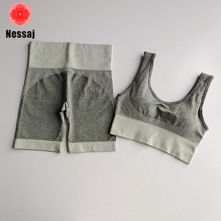 Nessaj Sports Yoga Clothes Quick-Drying Underwear Set Running Training Short Pants Fitness Suit 2PS