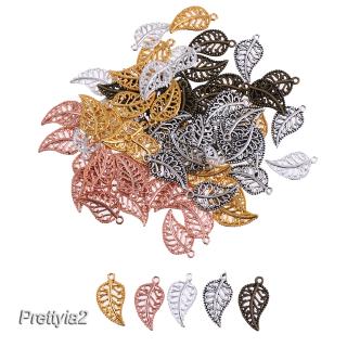 75pcs Assorted Color Vintage Filigree Leaf Charms Pendants Jewelry Findings