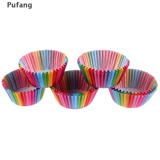 【Pufang】 100 Pcs Rainbow Color Cupcake Liner Baking Cupcake Paper Cake Bag Tray Pan Mold PH