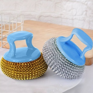 Household Kitchen Steel Wool Scouring Pad Ball Brush with Handle Replaceable Detachable Cleaning Hom