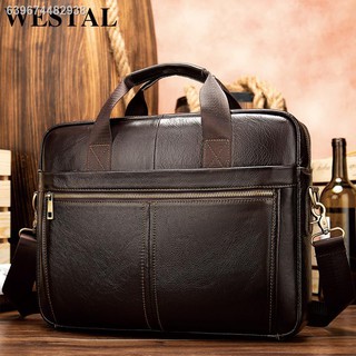 Handbag∈❦WESTAL briefcase messenger bag men's genuine leather 14'' laptop bag men's briefcases offic