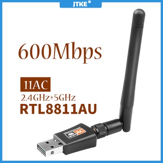 JTKE 600Mbps 5Ghz 2.4Ghz Wireless USB WiFi Adapter Dual Band with Antenna Network Card for Computer Laptop