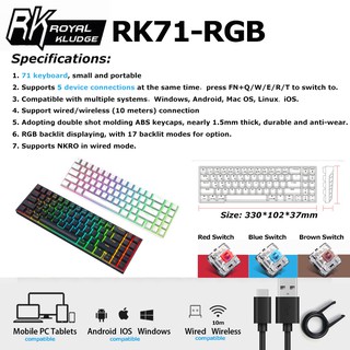 Royal Kludge RK61 / RK71 Wireless Bluetooth Three Mode Hot swappable Keyboard Mechanical RGB Gaming (2)
