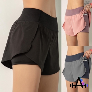 Women Running Shorts 2-in-1 with Pocket Wide Waistband Coverage Layer Compression Liner Lounging Sport Yoga Leggings (1)