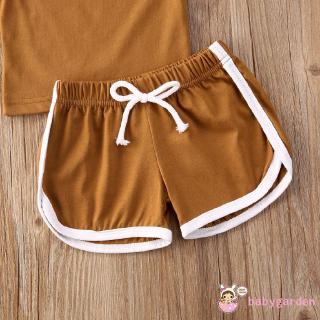 ღ♛ღUnisex Baby Summer Clothing Set Round Neck Sleeveless Tank Tops + Elastic Waist Drawstring Shorts Casual Clothes (9)