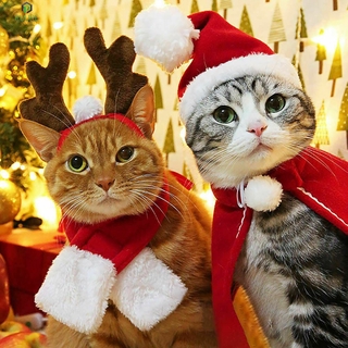 【❥❥】 Pet Cat Dog Puppy Santa Red Scarf Hat Christmas Clothes Costumes Warm Apparel 【PUURE】