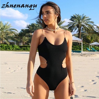 zhnenanqu Women's Jumpsuit Sling Chain Solid Color Waist Hollow Slim Button Design bodysuit Jumpsuit