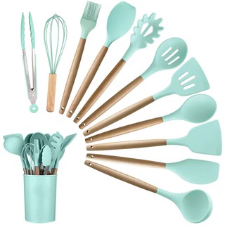12 Pc Wooden + Silicone Kitchen Utensils / Cooking Tools Set (6)