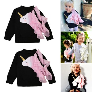 Cute Infant Baby Girls Unicorn Ruffle Tops Sweatshirts Long