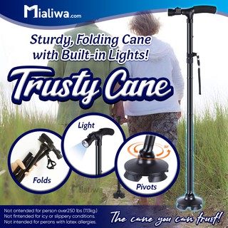 Sturdy Foldable Trusty Cane with LED Lights Tungkod Baston Walking Stick Cane For Seniors & Elderly