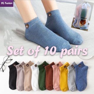 Set 10 Pairs Of Korean Cute Ankle Socks Breathable Iconic Ankle Socks Cotton Office Socks For Unisex