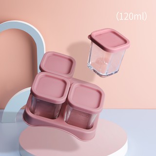 Bebamour Glass Baby Blocks Food Storage Containers, Pink,Blue,4 oz