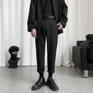 【M-3XL】Men's straight Korean fashion casual black plain pants for men wide leg ankle pants formal pants mens slacks office party pants (3)
