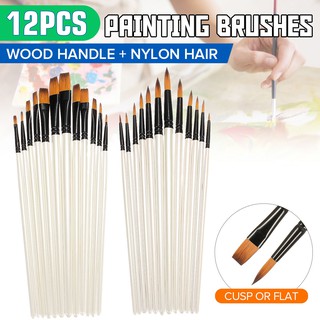 12Pcs/24Pcs Artist Watercolor Painting Brushes Oil Acrylic Paint Kit White Handle (1)
