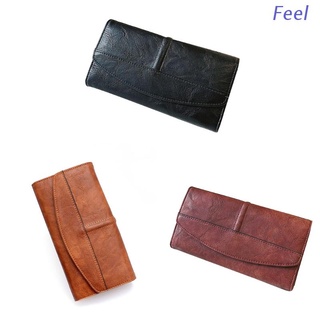 Feel Vintage Trifold Wallet Women Long PU Leather Purse Female Clutch Phone Bag
