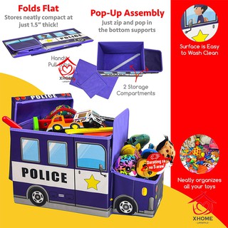 XHOME【Ph Local】Foldable Bus Ottoman Kids Leather Storage Stool Box Toy Organizer Pop-Up Toy Box