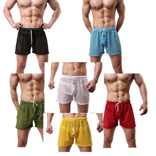 Men's Briefs See through Mesh Loose Lounge Boxer Shorts (1)