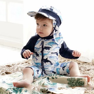 Cute Dolphin Baby Boy Swimsuit One Piece Swimwear Onepiece Korean Swimming Attire（No Cap)