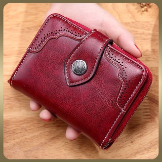 With Zipper Coin Pouch Short Ladies Wallet Oil Wax Leather Wallet Women