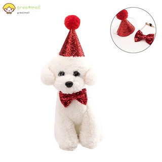 GM Pet Dog Cat Puppy Collar Bowknot Hat Adjustable Sequin For Christmas Birthday Party (7)