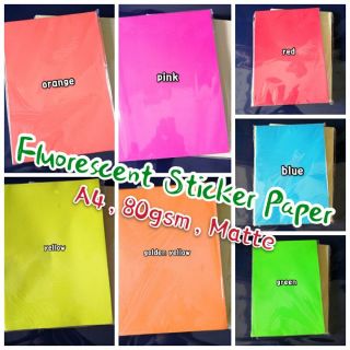 (100pcs) Fluorescent Color Sticker Paper A4/80gsm/matte For inkjet printer & laser printer printing