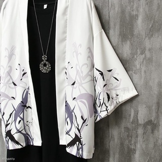 ♝❦Casual Kimono Cardigan Women Men Harajuku Streetwear Samurai ​Costume Yukata Male Haori Crane Prin