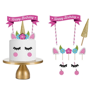 Unicorn Cake Toppers Glitter Happy Birthday Cake Topper DIY Party Decor Supplies