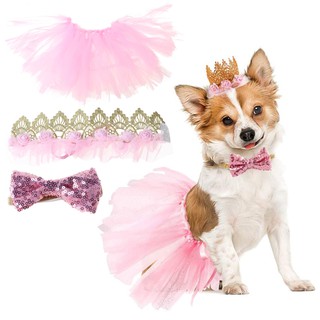 Dog Wedding Dress Puppy Birthday Party Supplies Cute Tutu Skirt Bowtie Crown Hat