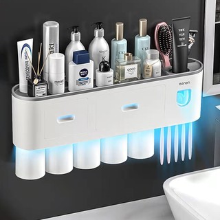OUSUWO Toothbrush Holder Bathroom Storage Rack Multifunctional Wall Mounted Free Punch (1)
