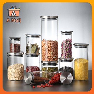 Seasoning Bottle Sealed Pot Glass Airtight Jar Spice with stainless steel cover Food Storage