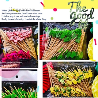 100pc Flamingo Bamboo Pick Buffet Pineapple Cactus Leaves Cupcake Fruit Fork Dessert Salad Stick Cocktail Skewer For Party Decor