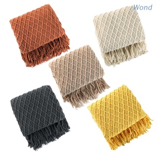 Wond Nordic Summer Air Condition Blanket Knitted Plaid Blanket Soild Color Sofa Throw Blanket with Tassels Travel Nap Blanket