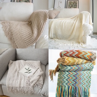 【7 Colors Ship in 48h】ins Sofa Blanket Nordic Style Soft Blanket Home Living Knitted Blanket ins Style Throw Blanket with Tassel Birthday Gift Anniversary Gift (1)