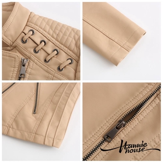 ❥Only➢Women´s Faux Leather Jacket, Long Sleeve Lapel Zip Up Moto Biker Short Coat with Pockets (6)