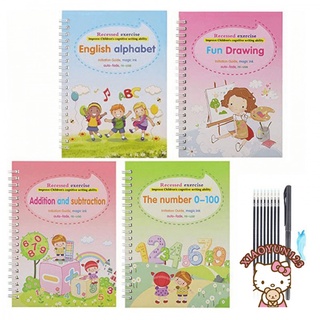 4 Book + Pen Set Kids Reusable Learning Copybook Reading and Writing Book Education Stationery Books