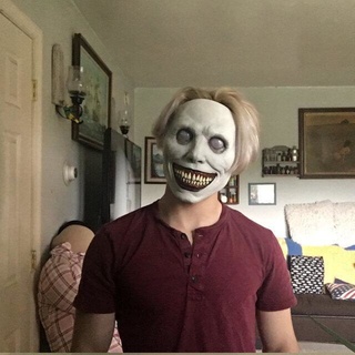 joy New Halloween Horror Mask COS Exorcist Smile White Face White Eyes Demon Mask joyfeel (3)