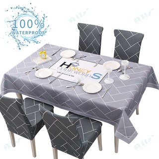 Grey geometric table cloth cover waterproof fabric elastic chair cover printed table cover (1)