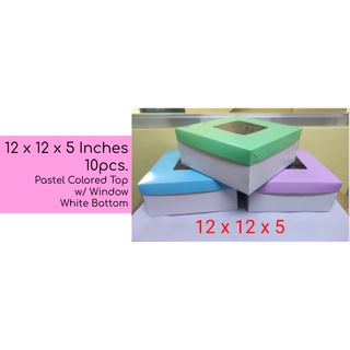 10pcs. 12x12x5 Inches Cake/Pastry Box WITH WINDOW & White Bottom (Pastel Colors) (High Quality)