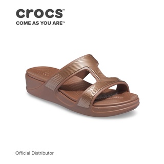 Crocs Ladies’ Monterey Metallic Slip-On Wedge Sandals in Bronze